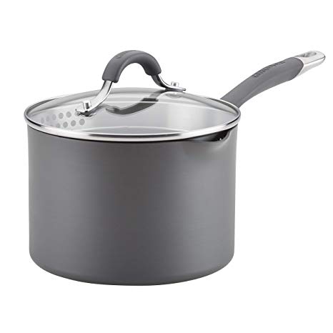 Circulon Radiance Hard-Anodized Nonstick Straining Saucepan, 3-Quart, Gray