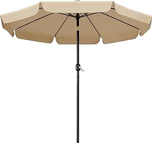 Yaheetech 9ft Patio Umbrella 8 Ribs Outdoor Market Table Umbrella with Push Button Tilt & Crank & Surrounding Rim for Garden/Deck/Balcony/Beach/Pool, Tan