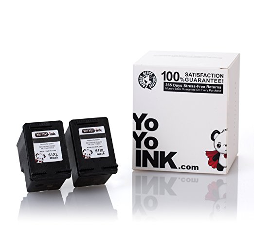 YoYoInk Remanufactured Ink Cartridge Replacement for HP 61 XL 61XL (2 Black) with Ink Level Indicator