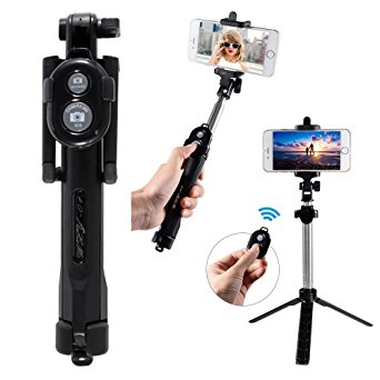 270° Rotation Telescopic Bluetooth Wireless Tripod Selfie Stick Moblie Phone Holder   Remote for Apple iPhone iOS, Samsung Galaxy, Android, and More (Black)
