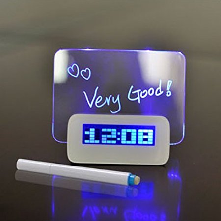 Vktech Blue LED Fluorescent Digital Alarm Clock Message Board USB 4 Port Hub