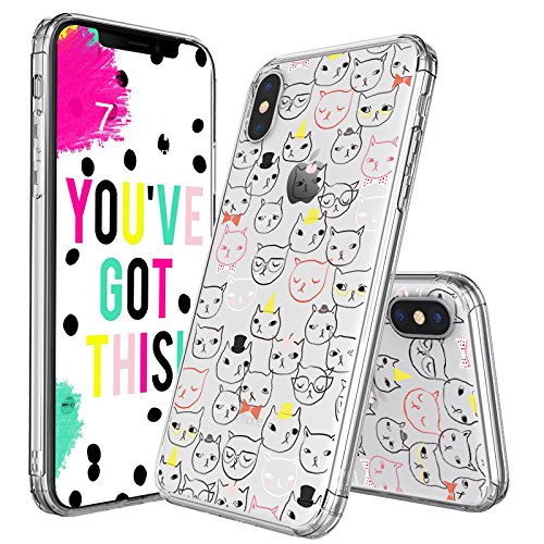 iPhone X Case, Clear iPhone 10 Case, MOSNOVO Cute Doodle Cat Pattern Clear Design Transparent Plastic Hard Back Case with TPU Bumper Protective Case Cover for iPhone X / iPhone 10