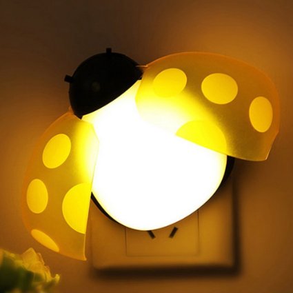 LONRIC Wall Plug in LED Ladybug Baby Night Light with Light&Sound Sensor Cute Decorative Nightlight Lamp for Kids Room and Bedroom- Yellow