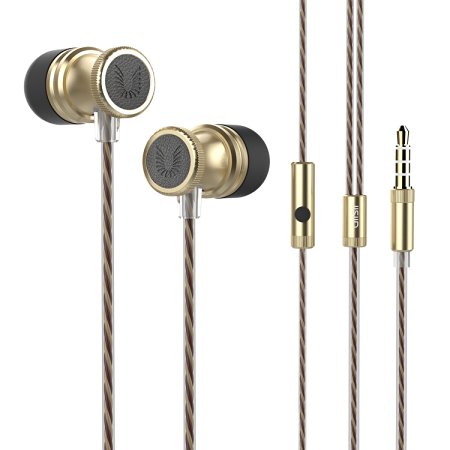 UiiSii I1 Earphones In-Ear Earbuds Headphones with In-line Mic for Running Travel Exercising, Compatible with iPhone, Samsung, MP3 Player,iPad and Android devices(Gold)