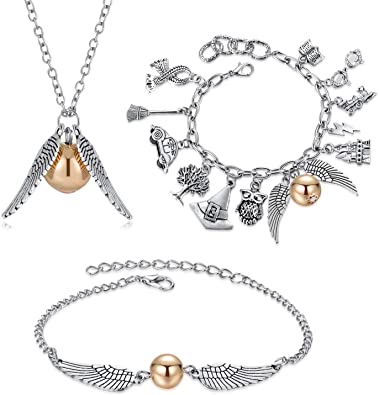 SOYOKO Harry Potter Golden Snitch Charms Themed 8" Friendship Bracelets Necklace for Teens Girl Women Charm Bracelet