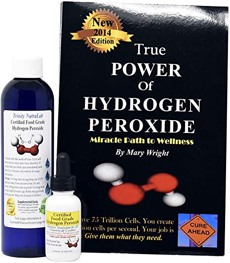 Food Grade Hydrogen Peroxide by Trinity NutraLab - Recognized as Highest Quality. 8 Fl Oz plus pre-filled dropper bottle & The Power of Hydrogen Peroxide 35% reduced to 12% shipped fast.
