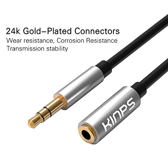 Kinps 3M Audio Auxiliary Stereo Extension Cable 3.5mm Male to Female, Stereo Jack Cord for Phones, Headphones, Speakers, Tablets, PCs, MP3 Players and More (10ft/3m, Black)