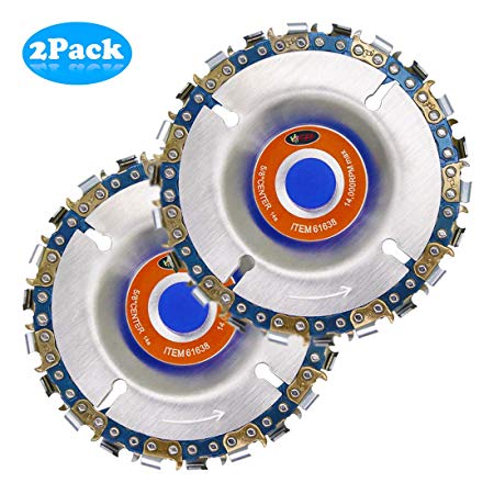 Wood Carving Disc,IRmm 4 Inch Angle Grinder Chain Disc Double Saw Teeth Anti-Kickback Woodcarving Saw Blade,22 Teeth, 5/8" Arbor (2 pack)