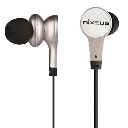 Nixeus ERBKSL14 In-Ear Noise-Isolating Earbuds with Microphone, Volume Control And Ergonomic Comfort-Fit - Silver/Black