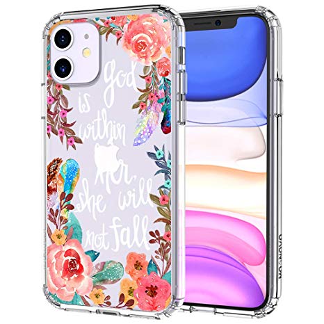 MOSNOVO iPhone 11 Case, Floral Flower with Christian Quotes Pattern Clear Design Transparent Plastic Hard Back Case with TPU Bumper Protective Case Cover for Apple iPhone 11 (2019)