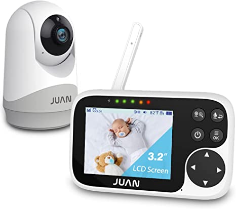 JUAN Baby Monitor with Camera and Audio, 3.2'' LCD Screen Video Baby Monitor, Remote Pan-Tilt-Zoom Camera, 2-Way Talk, Night Vision, Temperature Monitor, VOX Mode, 8 Lullabies and 1000ft Long Range