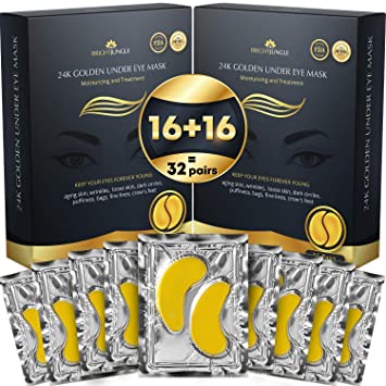 Under Eye Collagen Patches, 24K Gold Anti-Aging Mask, Dark Circles, Puffiness and Wrinkles Treatment Gel Pads, Immune System Support for Eyes, Deep Moisturizing, 2 Pack