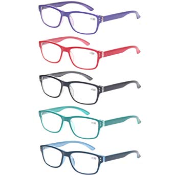 Reading glasses 5 Pack Unisex Quality Readers Spring Hinge Glasses for Men and Women