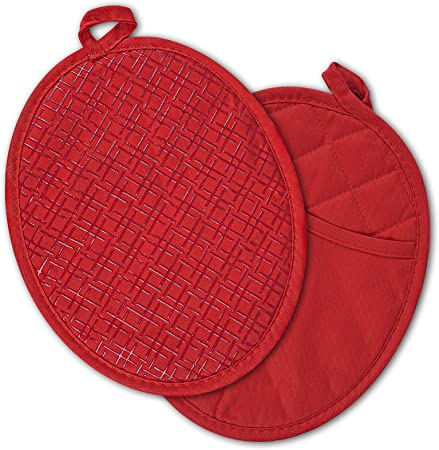 Rmolitty Pot Holders, Heat Resistant up to 500F Potholders for Kitchen, Non-Slip Grip Hot Pads with Silicone and Soft Fabric, 10’’x 7’’ Potholder with Pockets for Cooking and Baking