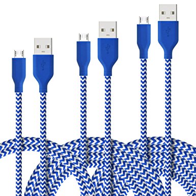 [3 Pack] Fasgear Micro USB(3ft,6ft,10ft) - Premium Charging Cables [Braided Nylon] for Samsung, Nexus, LG, Android Smartphone and More (Blue)