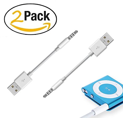 iPod Shuffle Cable, 2 Pack 3.5mm Jack/Plug to USB USB Power Charger Sync Data Transfer Cable for iPod Shuffle 3rd 4th MP3/MP4