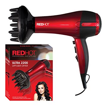 Red Hot 2200 W Benross 37010 Ultra Professional Hair Dryer with Diffuser and Concentrator Nozzle