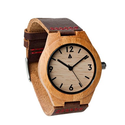 Treehut HUT005 Analog Quartz Wooden Bamboo Leather Strap Watch