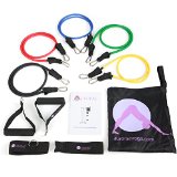 Resistance Bands Set by Aurorae Fitness includes Padded Handles Door Anchor Ankle Strap Guide Book and Carrying Case