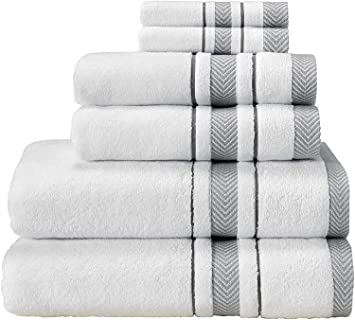 Hestia_6 Piece Towel Set, 100% Egyptian Cotton, Highly Absorbent, Elegant and Super Soft, Luxury Hotel & Spa Quality, Towel Set for Bathroom (2 Bath Towels, 2 Hand Towels,2 Washclothes) White / Grey