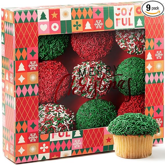 Christmas Food Gift Basket of 9 Holiday Cupcakes - Perfect Christmas Food Gift Baskets for Women, Men, Family and Coworkers. Bakery Fresh Christmas Cake Desserts - Makes The Perfect Alternative For Christmas Cookies