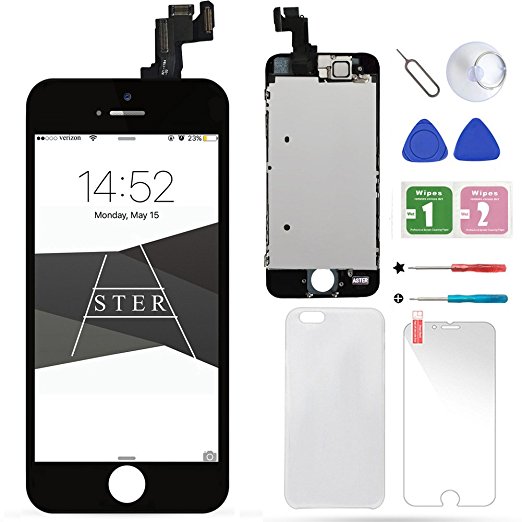 iPhone 5s Screen Replacement - Black Full Assembly Front Panel Touch LCD Digitizer Frame for 4.0 iPhone 5s include Front Camera, Speaker, Microphone, Sensor   Repair Tools