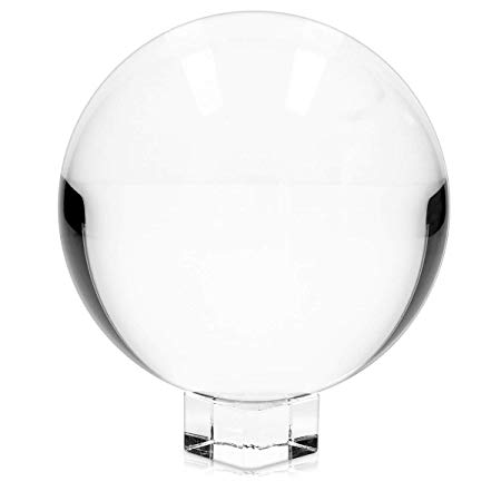 Navaris Crystal Clear Glass Ball - 130mm Transparent Globe for Meditation Divination Healing - Photo Sphere Prop for Art Decor, Photography with Stand