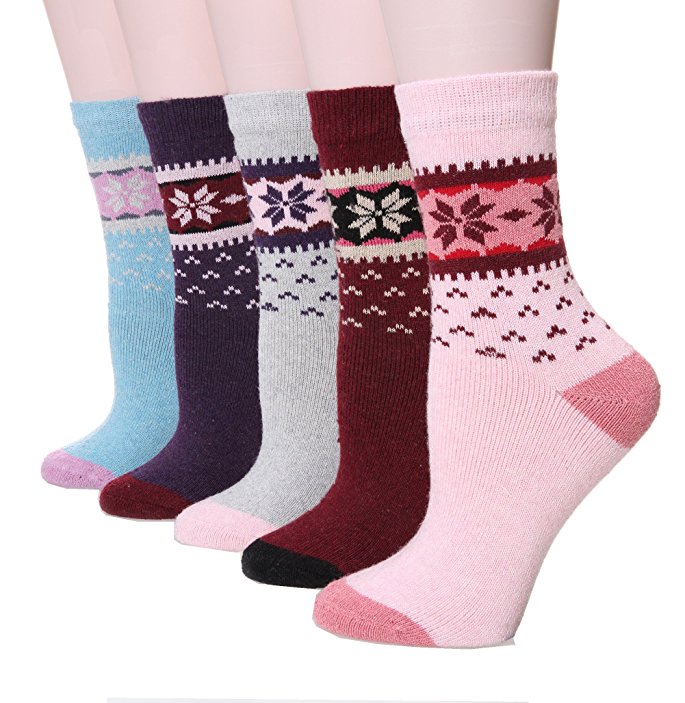 Dosoni Women's Snowflake Thick Winter Casual Wool Socks 5-Pack