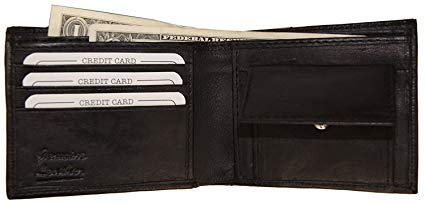 Improving Lifestyles Leather Men Bifold Wallet Black Change Pocket FREE Organza Gift Bag SUN1116BK