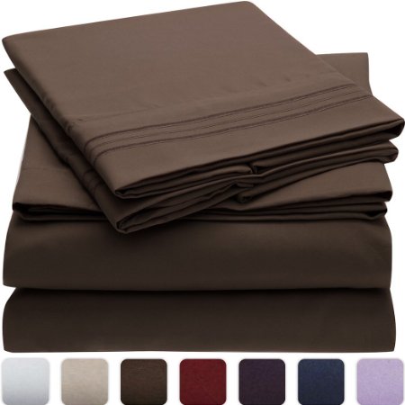 Mellanni Bed Sheet Set - HIGHEST QUALITY Brushed Microfiber 1800 Bedding - Wrinkle, Fade, Stain Resistant - Hypoallergenic - 4 Piece (Queen, Brown)