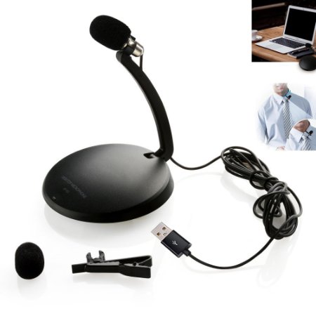 Tonor USB Tie-clip Mic Mini Desktop Microphone Portable Foldable Lightweight For Skype PC Laptop Computer - Plug and Play