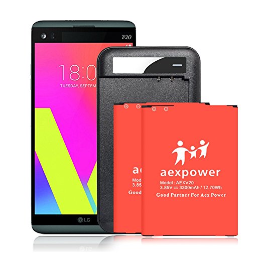 AexPower Battery Charging kit for LG V20 Phone | 2x 3300mAh Extended Slim Battery AC Wall Charger for LG V20 BL-44E1F H918 H910 VS995 H990 LS997 V 20 [18-Month Warranty] (2 Batteries 1 Charger)