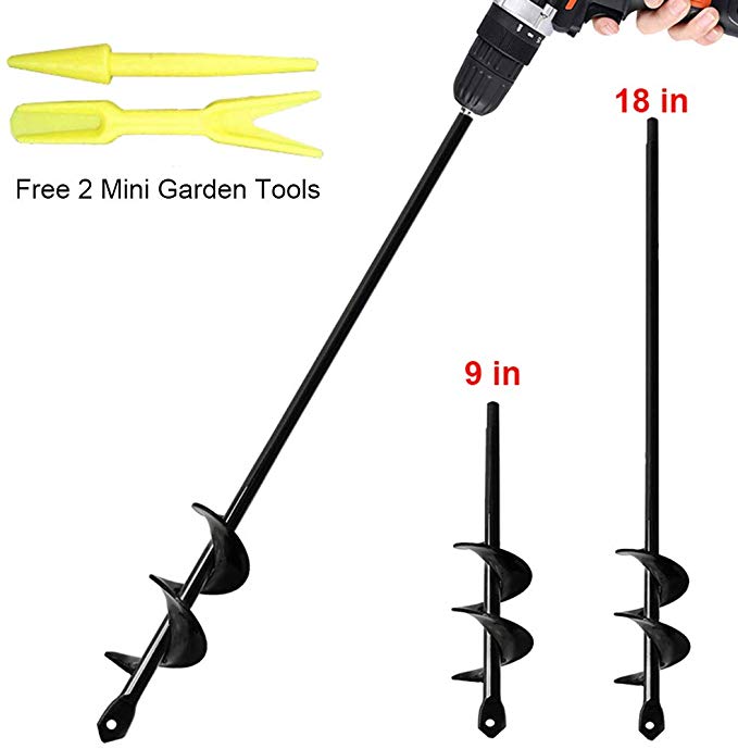 Garden Auger Drill Bit Garden Auger Spiral Drill Bit 1.6” x 18 ”Rapid Planter for 3/8” Hex Drive Drill - for Tulips, Iris, Bedding Plants and Digging Weeds Roots (1.6” x 18 ”)