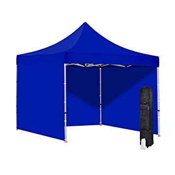 Vispronet 10x10 Blue Canopy Tent Kit with Sidewalls – Includes Durable Steel 10ftx10ft Frame, Water-Resistant Canopy Top and 3 Sidewalls, Heavy Duty Roller Bag, and a Bonus Stake Kit