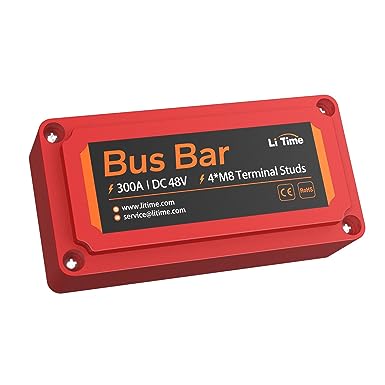 LiTime 300A Bus Bar (Red) 4*M8 Terminal Posts for LiFePO4 Batteries High Voltage and Current Suitable for Automotive, Marine, and Solar Applications and Electrical System