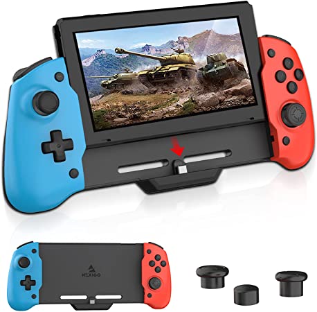 NexiGo Switch Controller for Handheld Mode, Ergonomic Controller for Nintendo Switch with 6-Axis Gyro, Dual Motor Vibration, Compatible with All Games of Switch (Blue & Red) Not for OLED