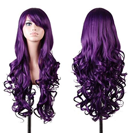 EmaxDesign Wigs 32" 80cm High Quality Women's Cosplay Wig Long Full Spiral Curly Wavy Heat Resistant Fashion Glamour Hair Wig Hairpiece with Free Wig Cap And Comb (80CM Dark Purple)