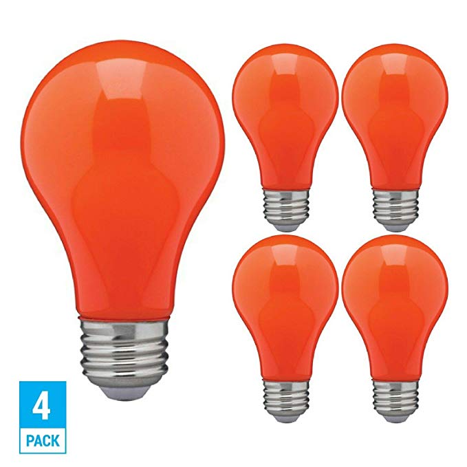 (Pack of 4) LED A19 Shape Colored Light Bulb-2W-Multi-Directional - 120V-Energy Saving - Medium Base E26 - UL-Listed-Non-Dimmable Lamp (Orange, 8 Watt (4 Pack))
