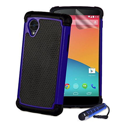 32nd Shock proof defender heavy duty case cover for Google Nexus 5   screen protector, cleaning cloth and touch stylus - Deep Blue