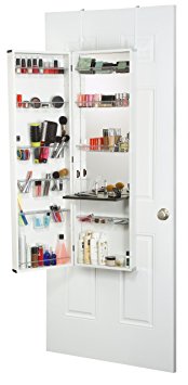 Mirrotek Beauty Armoire Makeup Organizer with Vanity Table, White Finish Frame