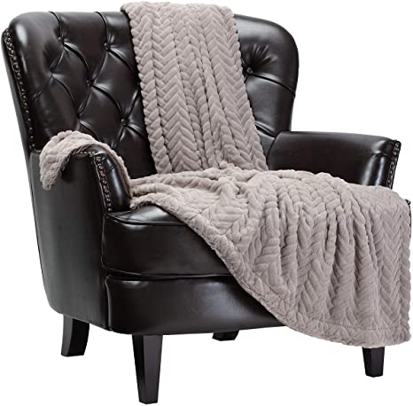Chanasya Soft Faux Fur Embossed Throw Blanket - Solid Color Fuzzy Double Layered Super Soft Cozy Plush Elegant Throw - for Bed Couch and Living Room Décor (50x65 Inches) Taupe Gray Blanket