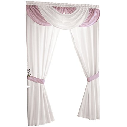 Elegant Patricia Valance & Curtain Set, Pink, Machine Washable, Polyester