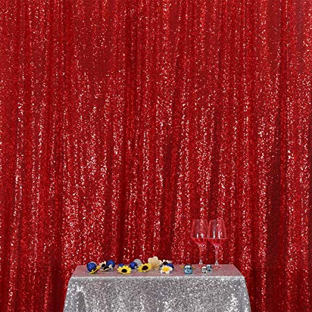 3e Home 8FT x 8FT Sequin Photography Backdrop Curtain for Party Decoration, Red