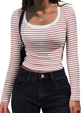 Zeagoo Women's Long Sleeve Scoop Neck Shirts Casual Slim Fit Rib Knit Tops Summer Fall Basic Business Work Tee