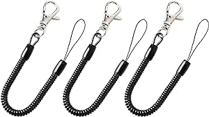 uxcell Retractable Coil Springs Lanyard, 3 Pcs Keychain Cord Holder Strap with Lobster Claw Clasps, Spiral Stretchy Anti-Theft Security Cable Rope for Keying Cellphone, Black