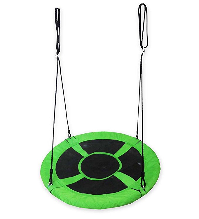 Giant Super Saucer Round Outdoor Tree Swing with Mesh Net Seat and Padded Steel Frame, Max Weight Capacity 250 lbs,  40'' Diam. with 63'' Hanging Ropes