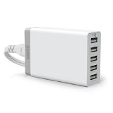 Anker 25W 5-Port Desktop USB Charger with PowerIQ Technology for Smartphones Tablets and Many Other Devices White