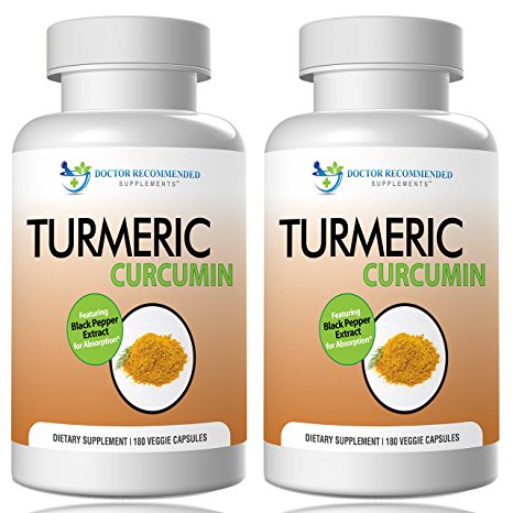 Turmeric Curcumin-2250mg/d-180 Veggie Caps-95% Curcuminoids with Black Pepper Extract (Piperine) - 750mg capsules - 100% ORGANIC Turmeric - Most powerful Turmeric Supplement - with Triphala -(2 Pack)