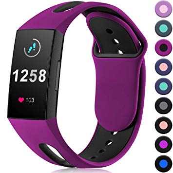 Maledan Compatible with Fitbit Charge 3 Bands Women Men Small Large, Breathable Soft Replacement Sport Strap with Air Holes Compatible with Fitbit Charge 3 & Charge 3 SE Fitness Activity Tracker