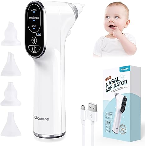 Nasal Aspirator Baby, Electric Baby Nasal Aspirator & Ear Wax Remover 3 Suction Levels with LED Light, Rechargeable Nose Sucker 4 Silicone Tips Nose Cleaner for Newborns and Toddlers Nose Aspirator